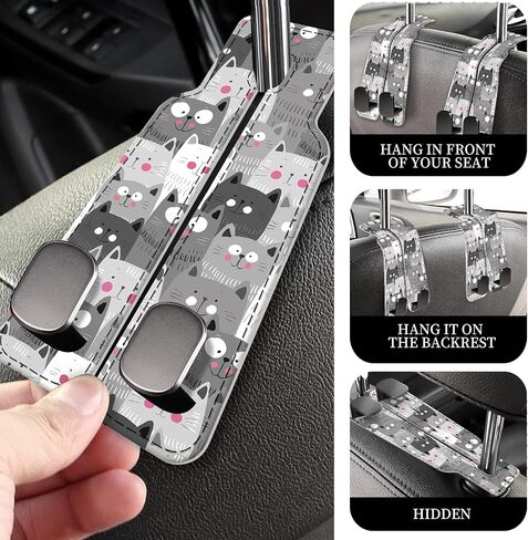PU Leather Car Seat Hook, Storage Headrest Hanger, Cute Car Backseat Organizer, Car Hooks For Purses and Bags Vintage Bookshelf Pattern in Saudi Arabia