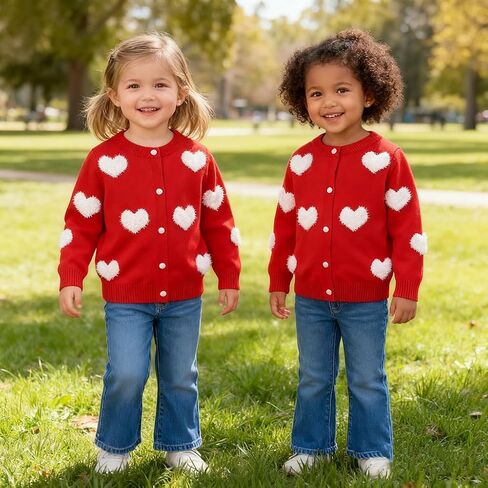 Girls Cardigan Long Sleeve Button Front Sweater Winter Heart Knit Outfits Kids Colorful Rainbow Sweaters Baby Coat 2-7 Years in Kuwait