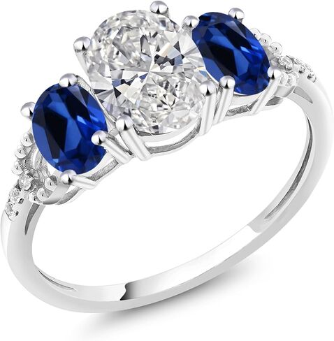 10K White Gold White Igi معتمد مختبر نمت الماس والأزرق الذي تم إنشاؤه خاتم الخطوبة من 3 طوابق للنساء | 2.76 CTTW | المركز 1.5 CT Diamond | E-F Color VS1-VS2 Clarity | متوفر في الحجم 5 in Saudi Arabia