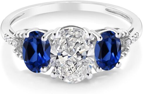 10K White Gold White Igi معتمد مختبر نمت الماس والأزرق الذي تم إنشاؤه خاتم الخطوبة من 3 طوابق للنساء | 2.76 CTTW | المركز 1.5 CT Diamond | E-F Color VS1-VS2 Clarity | متوفر في الحجم 5 in Saudi Arabia