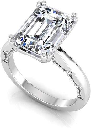 3.10 Carat Emerald Cut Lab Grown Diamond (3 Ct, F, VS1) IGI Certified 14K Gold Milgrain Solitaire Engagement Wedding Ring for Womens in Kuwait