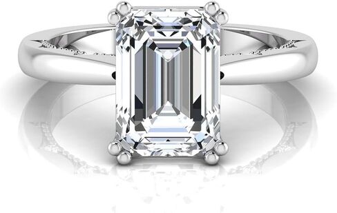 3.10 Carat Emerald Cut Lab Grown Diamond (3 Ct, F, VS1) IGI Certified 14K Gold Milgrain Solitaire Engagement Wedding Ring for Womens in Kuwait
