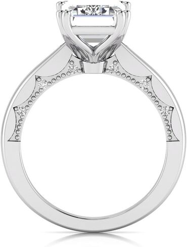 3.10 Carat Emerald Cut Lab Grown Diamond (3 Ct, F, VS1) IGI Certified 14K Gold Milgrain Solitaire Engagement Wedding Ring for Womens in Kuwait