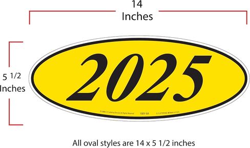 Oval Year Model Adhesive Windshield Sticker – 14" x 5.5" – Choose 14-Dozen (2012-2025) or 16-Dozen (2010-2025) | Fluorescent Vinyl, Waterproof, Removable Adhesive (Black & Yellow Oval 2010-2025) in Saudi Arabia