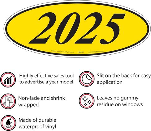 Oval Year Model Adhesive Windshield Sticker – 14" x 5.5" – Choose 14-Dozen (2012-2025) or 16-Dozen (2010-2025) | Fluorescent Vinyl, Waterproof, Removable Adhesive (Black & Yellow Oval 2010-2025) in Saudi Arabia
