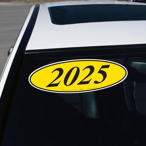 Oval Year Model Adhesive Windshield Sticker – 14" x 5.5" – Choose 14-Dozen (2012-2025) or 16-Dozen (2010-2025) | Fluorescent Vinyl, Waterproof, Removable Adhesive (Black & Yellow Oval 2010-2025) in Saudi Arabia