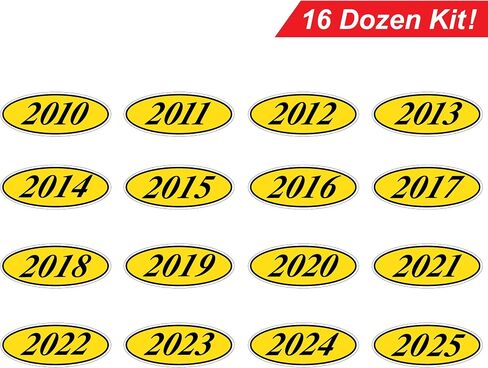 Oval Year Model Adhesive Windshield Sticker – 14" x 5.5" – Choose 14-Dozen (2012-2025) or 16-Dozen (2010-2025) | Fluorescent Vinyl, Waterproof, Removable Adhesive (Black & Yellow Oval 2010-2025) in Saudi Arabia