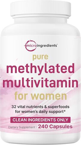 Micro Ingredients Pure Methylated Multivitamin for Women, 240 Capsules | 32-in-1 Formula with Vitamin B, C, D + Iron, Methylfolate & More | Supports Women 's Daily Wellness | Filler Free, Non-GMO in Saudi Arabia