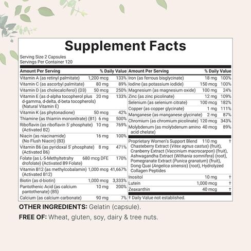 Micro Ingredients Pure Methylated Multivitamin for Women, 240 Capsules | 32-in-1 Formula with Vitamin B, C, D + Iron, Methylfolate & More | Supports Women 's Daily Wellness | Filler Free, Non-GMO in Saudi Arabia
