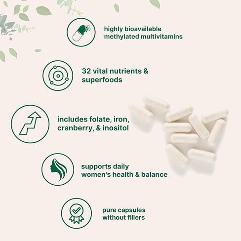 Micro Ingredients Pure Methylated Multivitamin for Women, 240 Capsules | 32-in-1 Formula with Vitamin B, C, D + Iron, Methylfolate & More | Supports Women 's Daily Wellness | Filler Free, Non-GMO in Saudi Arabia