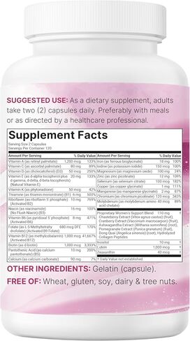 Micro Ingredients Pure Methylated Multivitamin for Women, 240 Capsules | 32-in-1 Formula with Vitamin B, C, D + Iron, Methylfolate & More | Supports Women 's Daily Wellness | Filler Free, Non-GMO in Saudi Arabia
