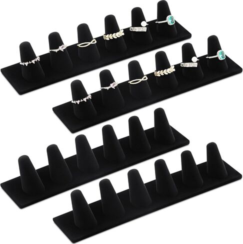 Geelin 4 Pitch Black Velvet Ring Ring حامل 6 Finger Ring Display منظم تخزين المجوهرات لبيع معارض متاجر البيع بالتجزئة المنزلية in Saudi Arabia