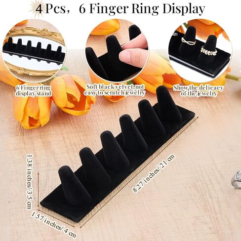 Geelin 4 Pitch Black Velvet Ring Ring حامل 6 Finger Ring Display منظم تخزين المجوهرات لبيع معارض متاجر البيع بالتجزئة المنزلية in Saudi Arabia