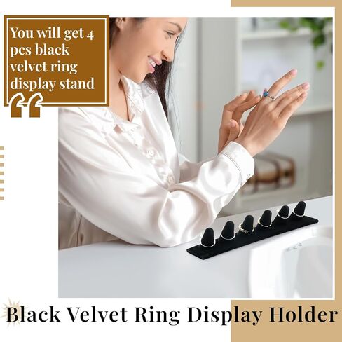 Geelin 4 Pitch Black Velvet Ring Ring حامل 6 Finger Ring Display منظم تخزين المجوهرات لبيع معارض متاجر البيع بالتجزئة المنزلية in Saudi Arabia