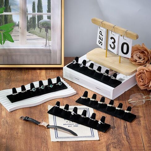 Geelin 4 Pitch Black Velvet Ring Ring حامل 6 Finger Ring Display منظم تخزين المجوهرات لبيع معارض متاجر البيع بالتجزئة المنزلية in Saudi Arabia