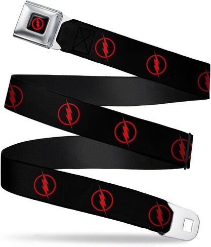 DC Comics Belt, Seatbelt Buckle Belt, Reverse Flash Logo Black Red, 32 to 52 Inches in Saudi Arabia
