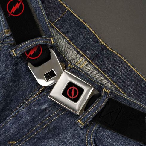 DC Comics Belt, Seatbelt Buckle Belt, Reverse Flash Logo Black Red, 32 to 52 Inches in Saudi Arabia