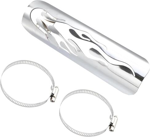 Motoforti 1set Universal Motorcycle Head Heat Heat Pipe Pipe Shield Guard Guard Muchfler Protector for Harley Flame Silver Tone Long-Lastering in Saudi Arabia