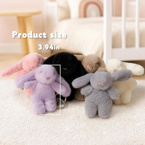 Cute 3.5" Bunny Bag Charm, Fluffy Rabbit Plush Keychain Purse Decoration, Great Gift for Women Girls in Kuwait