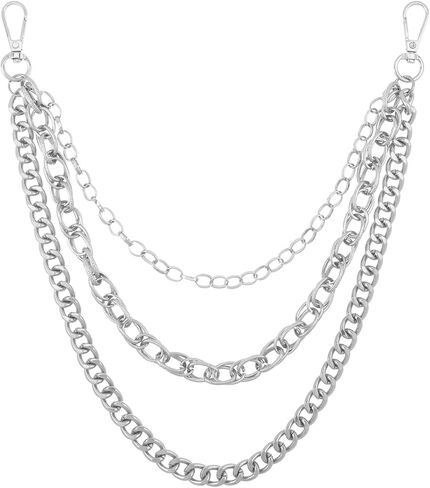 Grevosea Silver Wallet Chain, Heavy Duty Hip Hop Pants Chain for Men Women 3-Layer Metal Punk Wallet Chains Purse Chain for Jeans Belt Clothing Goth Accessories in Saudi Arabia