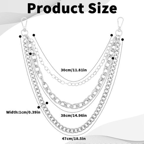 Grevosea Silver Wallet Chain, Heavy Duty Hip Hop Pants Chain for Men Women 3-Layer Metal Punk Wallet Chains Purse Chain for Jeans Belt Clothing Goth Accessories in Saudi Arabia