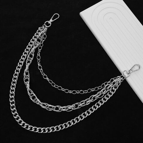 Grevosea Silver Wallet Chain, Heavy Duty Hip Hop Pants Chain for Men Women 3-Layer Metal Punk Wallet Chains Purse Chain for Jeans Belt Clothing Goth Accessories in Saudi Arabia