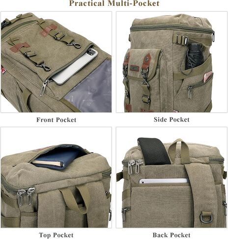 WITZMAN Travel Backpack for Men Women Canvas Backpack Carry on Luggage Rucksack Convertible Duffel Bag Large (A568 Brown) in Saudi Arabia