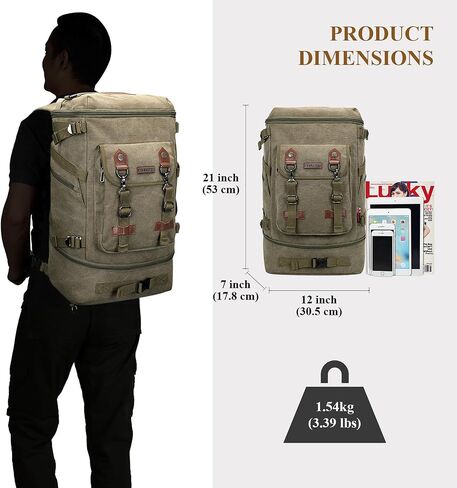 WITZMAN Travel Backpack for Men Women Canvas Backpack Carry on Luggage Rucksack Convertible Duffel Bag Large (A568 Brown) in Saudi Arabia