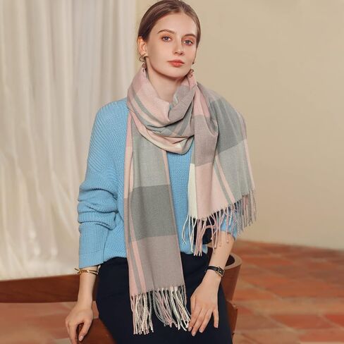 Winter Plaid Scarf Cashmere Shawl For Women Men Checked Pashmina Scarves With Tassel Tartan Scarves Soft Warm Stole in Saudi Arabia