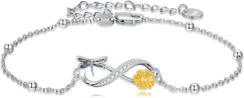 SINONLY Infinity Bracelet 925 Sterling Silver Butterfly/Dragonfly/Bee/Hummingbird/Sunflower Bracelet Sunflower Jewelry Mother Day Birthday Gift for Women Mom in Saudi Arabia