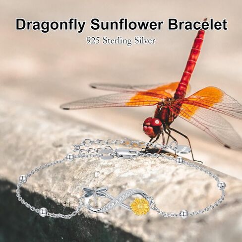SINONLY Infinity Bracelet 925 Sterling Silver Butterfly/Dragonfly/Bee/Hummingbird/Sunflower Bracelet Sunflower Jewelry Mother Day Birthday Gift for Women Mom in Saudi Arabia