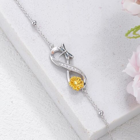 SINONLY Infinity Bracelet 925 Sterling Silver Butterfly/Dragonfly/Bee/Hummingbird/Sunflower Bracelet Sunflower Jewelry Mother Day Birthday Gift for Women Mom in Saudi Arabia