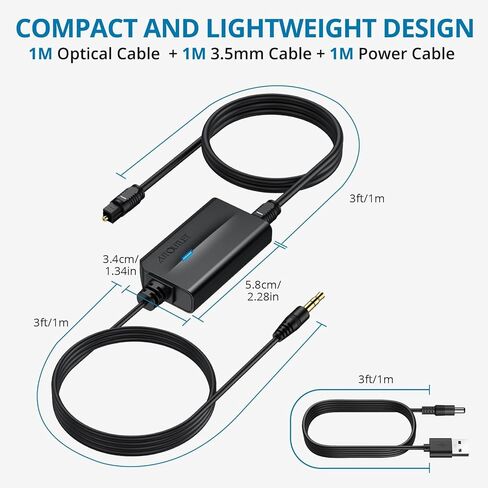 AUTOUTLET 192khz DAC Audio Converter with Volume Control Optical to 3.5mm Converter Optical Audio Cable to Aux Adapter for HDTV, Blu-Ray Players and Game Consoles in Kuwait
