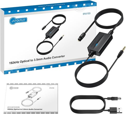 AUTOUTLET 192khz DAC Audio Converter with Volume Control Optical to 3.5mm Converter Optical Audio Cable to Aux Adapter for HDTV, Blu-Ray Players and Game Consoles in Kuwait
