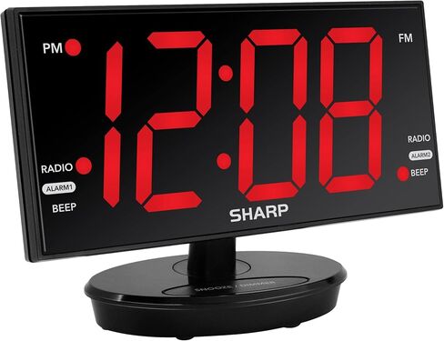 Sharp Digital Alarm Clock, 8.9" Extra Large LED Clock with Tilt and Swivel Display, AccuSet Automatically Sets The Time, Dual USB Charger Ports, FM Radio, 3 Level Adjustable Dimmer Brightness in Saudi Arabia