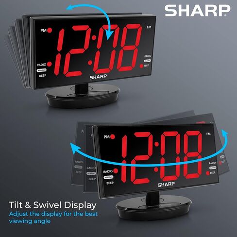 Sharp Digital Alarm Clock, 8.9" Extra Large LED Clock with Tilt and Swivel Display, AccuSet Automatically Sets The Time, Dual USB Charger Ports, FM Radio, 3 Level Adjustable Dimmer Brightness in Saudi Arabia