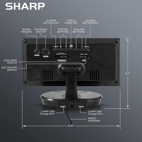 Sharp Digital Alarm Clock, 8.9" Extra Large LED Clock with Tilt and Swivel Display, AccuSet Automatically Sets The Time, Dual USB Charger Ports, FM Radio, 3 Level Adjustable Dimmer Brightness in Saudi Arabia