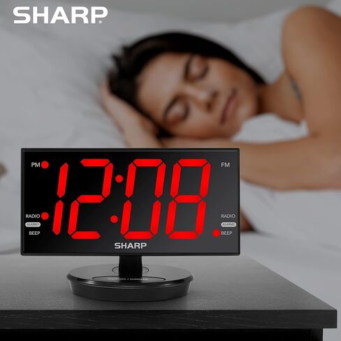 Sharp Digital Alarm Clock, 8.9" Extra Large LED Clock with Tilt and Swivel Display, AccuSet Automatically Sets The Time, Dual USB Charger Ports, FM Radio, 3 Level Adjustable Dimmer Brightness in Saudi Arabia