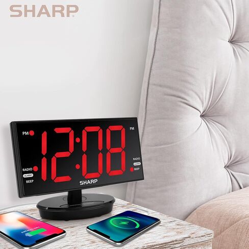 Sharp Digital Alarm Clock, 8.9" Extra Large LED Clock with Tilt and Swivel Display, AccuSet Automatically Sets The Time, Dual USB Charger Ports, FM Radio, 3 Level Adjustable Dimmer Brightness in Saudi Arabia