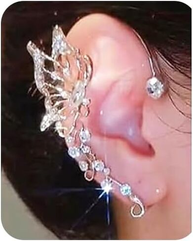 WZNBBOY Gold Butterfly Tiny Stud Earrings Dainty Crystal Cubic Zirconia Diamond Cartilage Ear Cuff Long Pearl Chain Tassel Earrings for Girls in Saudi Arabia