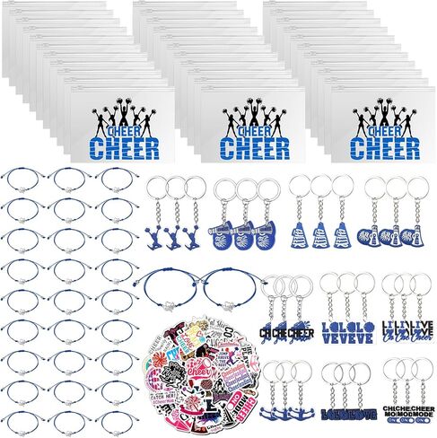 Huquary 91 Pcs Cheerleader Gifts Kit 30 Pcs Zipper Portable Cheer Makeup Bag 30 Pcs Cheer Keychain 30 Pcs Black Cheer Bracelets 1 Bag Waterproof Cheer Stickers for Women Girls Cheerleader Teammates in Kuwait