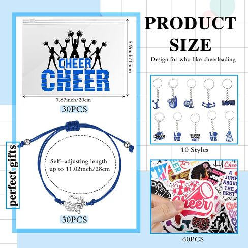 Huquary 91 Pcs Cheerleader Gifts Kit 30 Pcs Zipper Portable Cheer Makeup Bag 30 Pcs Cheer Keychain 30 Pcs Black Cheer Bracelets 1 Bag Waterproof Cheer Stickers for Women Girls Cheerleader Teammates in Kuwait