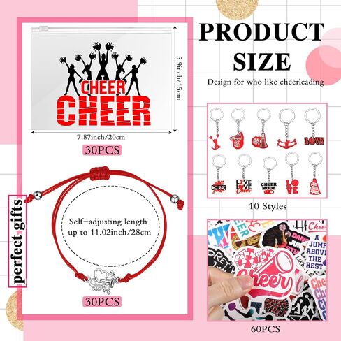 Huquary 91 Pcs Cheerleader Gifts Kit 30 Pcs Zipper Portable Cheer Makeup Bag 30 Pcs Cheer Keychain 30 Pcs Black Cheer Bracelets 1 Bag Waterproof Cheer Stickers for Women Girls Cheerleader Teammates in Kuwait