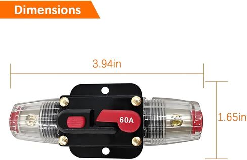 60 Amp Car Circuit Breaker, 12V-24V Manual Reset Vehicle Inline Fuse Inverter, Waterproof Automotive Power System Protection Accessories, Universal for Trolling Motors ATV in Kuwait