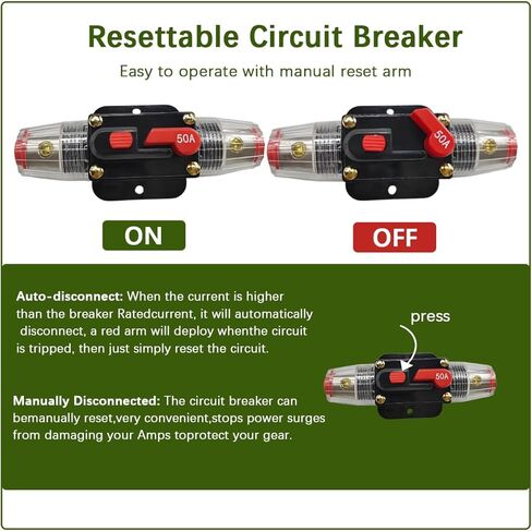 60 Amp Car Circuit Breaker, 12V-24V Manual Reset Vehicle Inline Fuse Inverter, Waterproof Automotive Power System Protection Accessories, Universal for Trolling Motors ATV in Kuwait