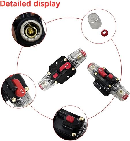 60 Amp Car Circuit Breaker, 12V-24V Manual Reset Vehicle Inline Fuse Inverter, Waterproof Automotive Power System Protection Accessories, Universal for Trolling Motors ATV in Kuwait