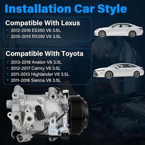 NEW Air Conditioner AC Compressor w/Clutch Compatible with 2012-2017 Toyota Camry, 2011-2013 Highlander, 2011-2016 Sienna, 2012-2018 ES350 3.5L, 2010-2015 RX350 3.5L in Kuwait