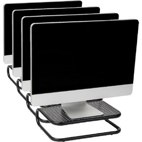 Mind Reader Monitor Stand, Set of 2, Ventilated Laptop Riser, Desktop Organizer, Metal, 14.25"L x 11"W x 4.25"H, Black in Kuwait
