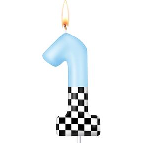 MTLEE Racing Car Themed Birthday Candles Birthday Candle Cake Topper Blue Black White Checkered Flag One Supplies for Racing Car Party Decoration Baby Shower for Boys(Number 1) in Saudi Arabia