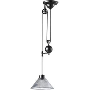 LNPTAL Industrial Pulley Pendant Light, Adjustable Loft Style Hanging Ceiling Fixture with Ribbed Glass Shade, Vintage Farmhouse Retractable Chandelier for Kitchen Island in Kuwait